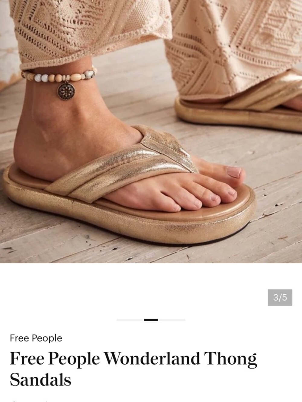 Free People Metallic Gold Padded Thong Sandals